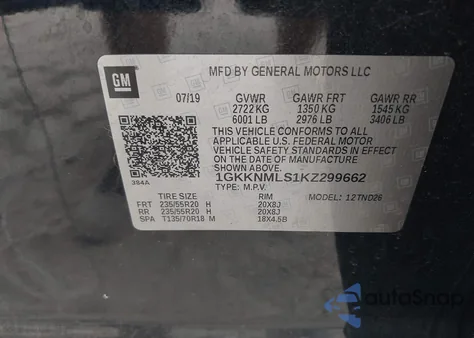 2019 GMC Acadia Slt-1 из США, поврежденный, VIN 1GKKNMLS1KZ299662